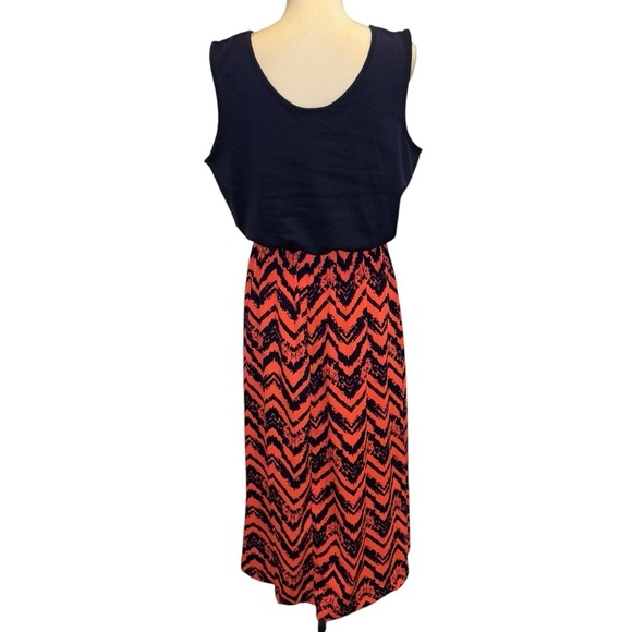 Rue+ Navy Blue and Orange Chevron Maxi Dress, sz 1X - Picture 4 of 8